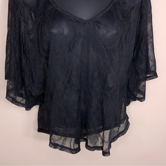 Small Lily Rose Black Lace Blouse Scoop Neckline Flowy Sheer Goth - Picture 6 of 13